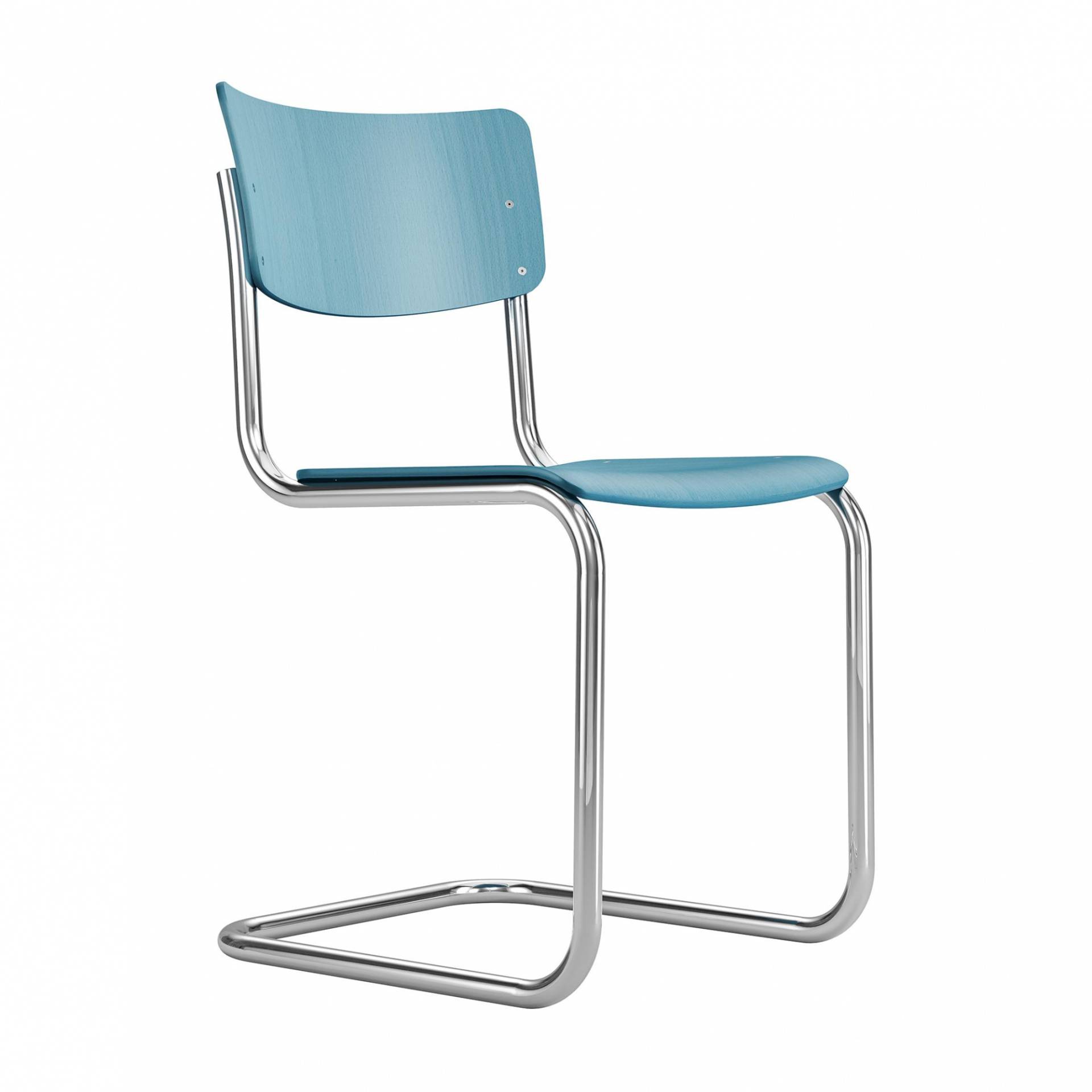 Thonet - S 43 Freischwinger Stuhl - himmelblau TP 250/Buche gebeizt/BxHxT 44x82x52cm/Gestell Stahlrohr vechromt von Thonet