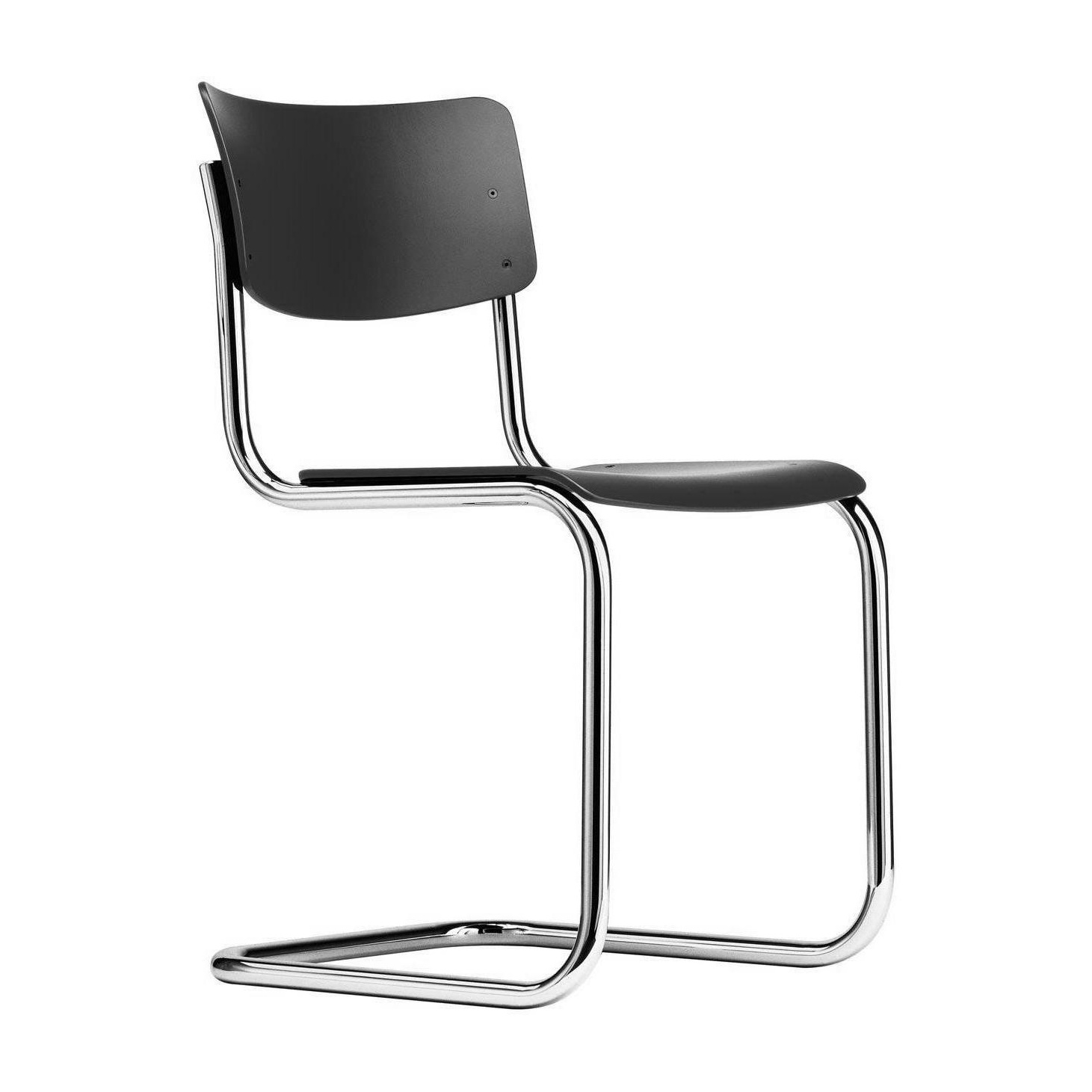 Thonet - S 43 Freischwinger Stuhl - schwarz TP 29/Buche gebeizt/BxHxT 44x82x52cm/Gestell Stahlrohr vechromt von Thonet