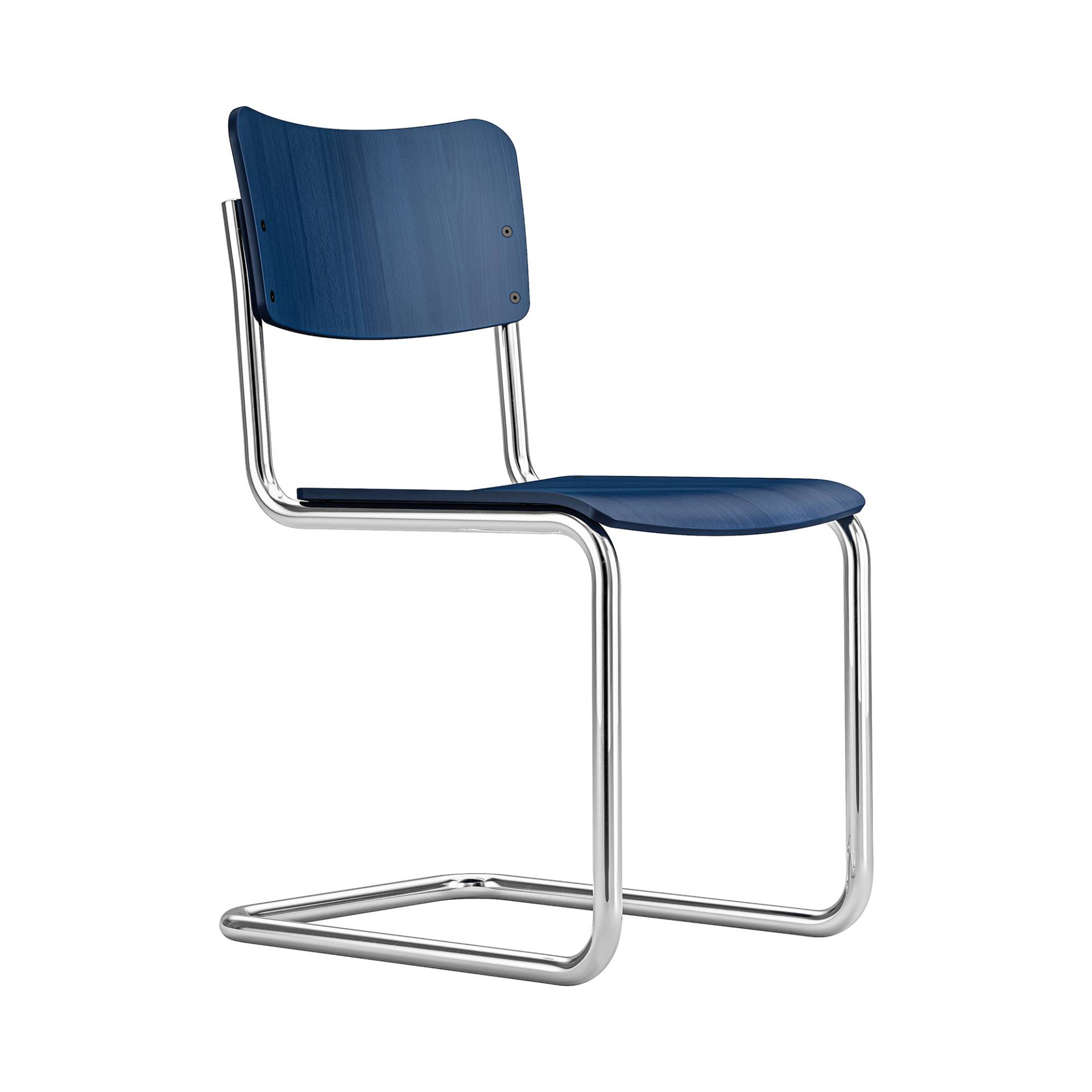 Thonet - S 43 K Freischwinger Kinderstuhl - kobaltblau TP 155/gebeizt/BxHxT 31x61x41cm/Gestell Stahlrohr vechromt von Thonet