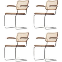 Thonet - S 64 V Armlehnstuhl, Chrom / Nussbaum / Rohrgeflecht mit Kunststoffstützgewebe (Pure Materials) (4er-Set) von Thonet