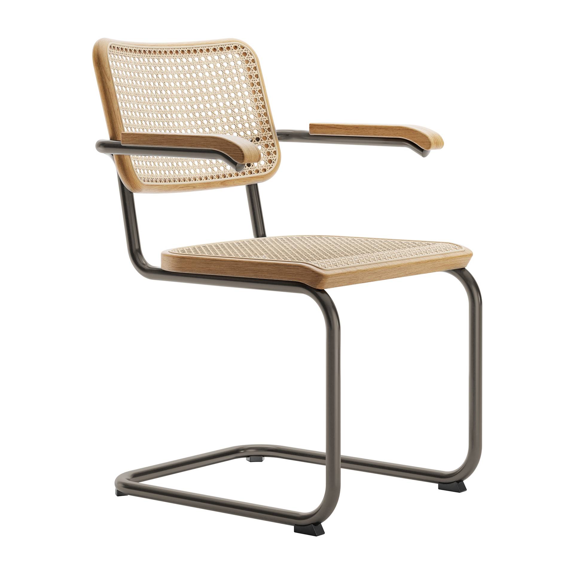 Thonet - Special Edition S 64 V Freischwinger Armlehnstuhl - eiche, rauchchrom/Rohrgeflecht mit Netzverstärkung/BxHxT 58x82x62cm/Gestell Stahlrohr rau von Thonet