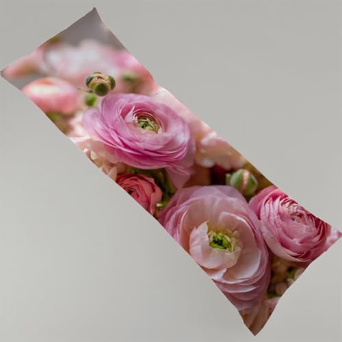 Kissenbezug 40x120 cm Rosa 1er Set Seitenschläferkissen Bezug 40 x 120 cm, Beidseitiger Druck Blume Muster Body Pillow Weiche Samt Side Sleeper Pillow Case mit Reißverschluss Langes Kissen Y4-114 von Thooaixy