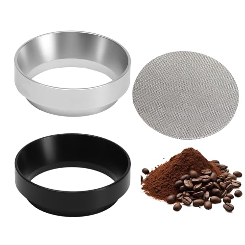 Thoquene 2 Stück Kaffee Dosierring 58mm mit Sieb Set, Dosing Funnel(Silber, Schwarz) von Thoquene