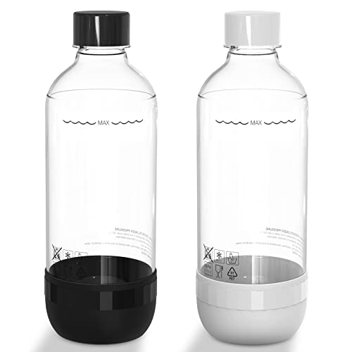 Thorder 2er-Pack Soda-Flaschen - 1L - für Soda-Maschinen - BPA-frei - PET-Kunststoff - auslaufsicheres Gewinde-Design - wiederverwendbar (Schwarz+Weiß) von Thorder