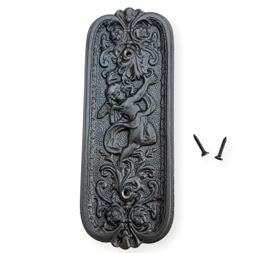Antike rustikale Gusseisen-Tür-Push-Platte mit kunstvollem Engel-Design – Vintage-Fingerplatten-Dekor Antike rustikale Gusseisen-Tür-Push-Platte mit kunstvollem Engel-Design – Vintage-Fingerplatten-Dekor von Thorness