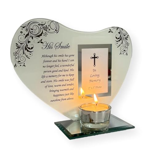 His smile - Inspirational poem, candle and photo holder glass memorial plaque von Thorness