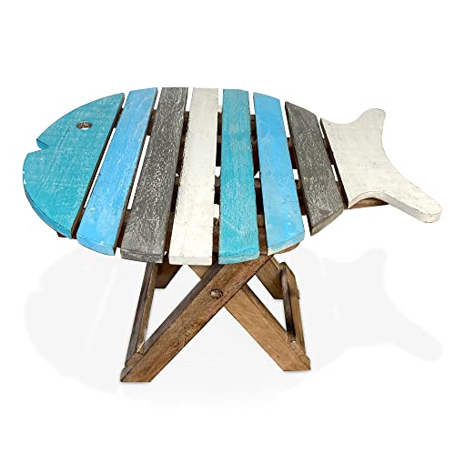 Wooden folding fish shaped table with distressed finish von Thorness