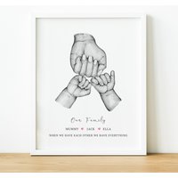 Personalisierte Mummy & Me Stammbaum Druck Muttertagsgeschenk, Hand Illustration Familienname Wand Kunst Sentimental Geburtstagsgeschenk Für Mama von ThoughtfulKeepsakeCo