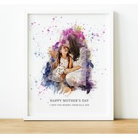 Personalisiertes Aquarell Portrait Nach Fotodruck Muttertagsgeschenk, Personalisierte Geburtstagsgeschenke Für Mama & Oma, Einzigartige von ThoughtfulKeepsakeCo