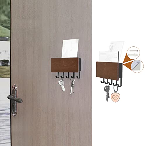 Thrarise Schlüsselbrett mit Ablage,schlüsselaufhänger mit 5 Schlüsselhaken und Briefkorb für den Eingangsbereich, Heimbüro，Kunststoff und Holz(18.5 x 9.6 x 3.4) cm von Thrarise