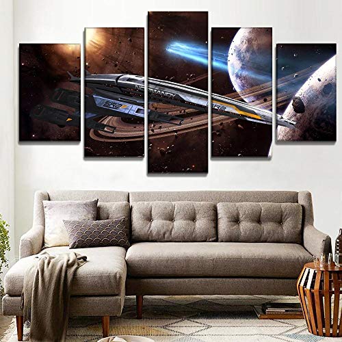 ThreU-Leinwandbild Druck 5 Stück Leinwand,Modular Wandkunst,Brettmalerei,Home Dekoration,Modernes Plakat, Großes Mass Effect Normandy Sr-2 Spiel,150Cm×80Cm,Mit Rahmen von ThreU