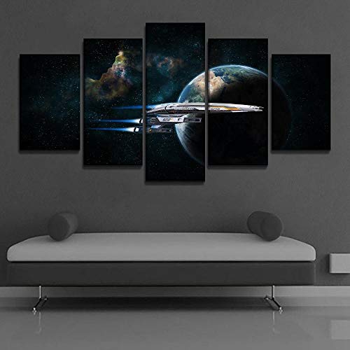 ThreU-Leinwanddrucke,5 Teiliges Wandbild,5 Stück Leinwand,Modular Wandkunst,Brettmalerei,Home Dekoration, Normandie Sr-2 Spiel Mass Effect,100Cm×50Cm,Mit Rahmen von ThreU