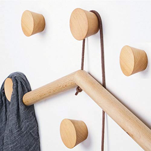 5 Stück Wandhaken Holz für Bademantel Hat Kleidung Wandhalterung Haken Aufhänger Handtuch Rack Schlafzimmer Dekoration Holz Haken Mehrzweck Organisator (Buche) von CASKIE