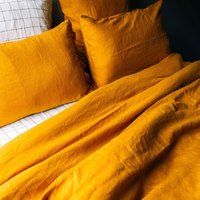 Goldenes Gelbes Reines Leinen Bettlaken, Senfgelbes Bettwäsche Set, Kurkuma Flachs Bettlaken von Threadconnect
