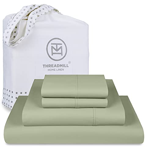 Threadmill Luxuriöse Supima-Baumwoll-Bettlaken, luxuriöse Fadenzahl 1000, weiche Bettlaken aus 100 % Baumwolle für Bett in voller Größe, 5-Sterne-Hotelqualität, tiefe Tasche von Threadmill Home Linen