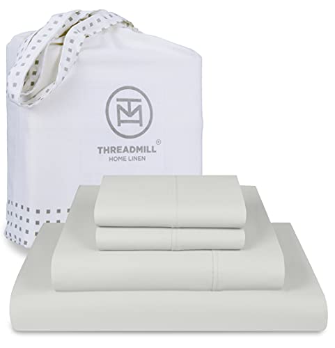 Threadmill Luxuriöse Supima-Bettlaken aus 100% Baumwolle, weich, Fadenzahl 1200, 4-teiliges hellgraues Set für King-Size-Bett, 5-Sterne-Hotelqualität, Tiefe Tasche mit elastischen Ecken Threadmill Luxuriöse Supima-Bettlaken aus 100% Baumwolle, weich, Fadenzahl 1200, 4-teiliges hellgraues Set für King-Size-Bett, 5-Sterne-Hotelqualität, Tiefe Tasche mit elastischen Ecken von Threadmill Home Linen