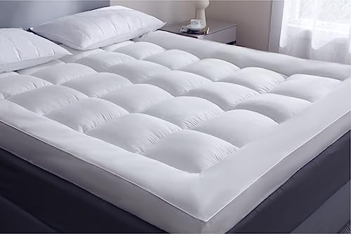 Threads For Bed Premium Matratzenauflage 4 Zoll extra dick, 160x200 ± 10cm Extra Tiefe Matratzentopper mit geprägtem Stoff und super weicher Füllung, 4 elastische Bänder für sichere Passform von Threads For Bed
