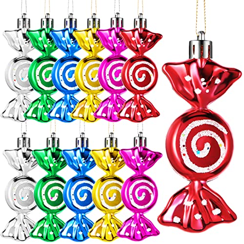 Threan 12 Weihnachtsbaum Süßigkeiten Christbaumschmuck Bonbon Glitzernde Hängende Weihnachtliche Süßigkeiten Ornamente Zuckerstangen Deko mit Goldenen Seilen(Farben Mischen,Plastik) von Threan