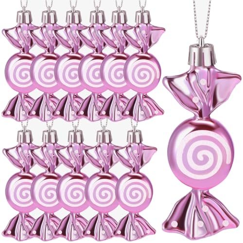 Threan 12 Weihnachtsbaum Süßigkeiten Christbaumschmuck Bonbon Glitzernde Hängende Weihnachtliche Süßigkeiten Ornamente Zuckerstangen Deko mit Goldenen Seilen (Rosa) von Threan