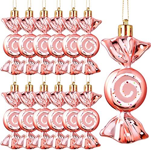 Threan 12 Weihnachtsbaum Süßigkeiten Christbaumschmuck Bonbon Glitzernde Hängende Weihnachtliche Süßigkeiten Ornamente Zuckerstangen Deko mit Goldenen Seilen(Roségold,Plastik) von Threan
