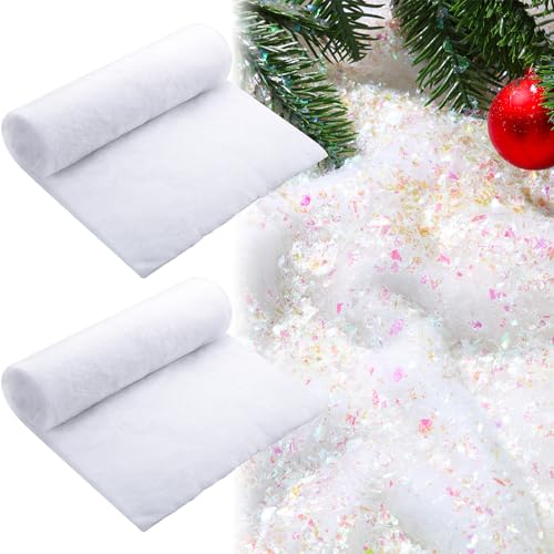 Threan 3 Pack Weihnachten Kunstschnee Dekorationen und Weihnachtliche Schneematte Rollen Set Weiße Weiche Flauschige Kunstschnee Decke für Feiertag Winter Basteln Ausstellung Deko (AB Farbe) von Threan