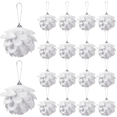 Weiß Christbaumkugeln Weiß Weihnachtsblumen Weihnachten Ornament zum Aufhängen Glitzer Christbaumschmuck Dekoration für Weihnachten Feiertag Hochzeit Jahrestag Party Zubehör (18) von Threan