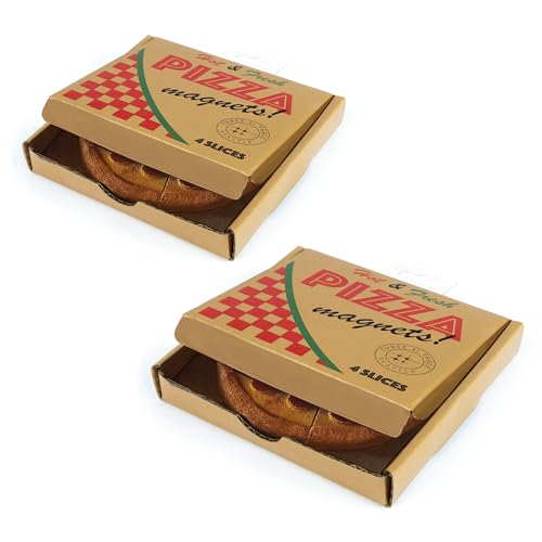 Three by Three Seattle Bunte Pizza-Magnete, bezaubernd, stark und perfekte Größe, Rückseite mit mächtigen Magneten, handbemalt, zwei 4 Packungen (insgesamt 8 Stück) in ikonischer Verpackung von Three by Three