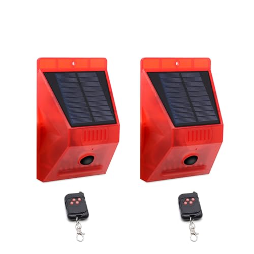ThreeH 2 Pcs Solare Bewegungsmelder Alarm Outdoor Wasserdicht Sirene 129dB Sound 4 Betriebsarten Strobe Light mit Fernbedienung von ThreeH