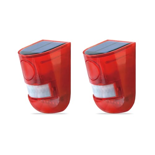 ThreeH 2Pcs Solar Warnlicht mit Bewegungsmelder Fernbedienung IP65 Wasserdichtes Solar Alarm Licht 4 Arbeitsmodi 110dB Ton Sicherheit Sirene Licht von ThreeH