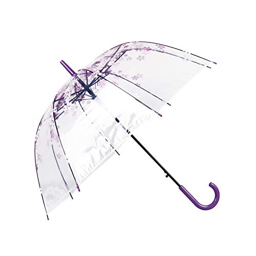 ThreeH Automatik Durchsichtiger Stockschirm Winddicht Blase Kirschblüten Reise Regenschirm KS11,Purple von ThreeH