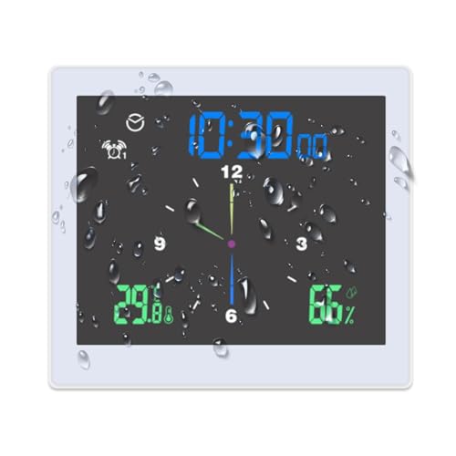 ThreeH Badezimmeruhr mit Wecker Wasserdichter Dusch Timer Digitale Wanduhr Visueller Countdown Timer Innenraumtemperatur Luftfeuchtigkeitsanzeige Weiß von ThreeH