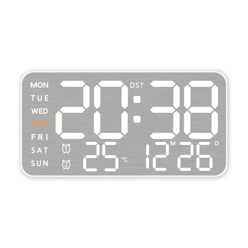 ThreeH Digitaluhr aus gebürstetem Metall - LED Display Datum Wochentag Temp USB Wand montiert für Zuhause Büro, Weiß ThreeH Digitaluhr aus gebürstetem Metall - LED Display Datum Wochentag Temp USB Wand montiert für Zuhause Büro, Weiß von ThreeH