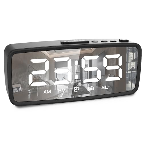 ThreeH Funkwecker FM76-108 MHz 15 Stufen Lautstärke Lauter Wecker für Senioren Schwerschläfer 2 Klingeltöne Batteriebetrieben & Kabelbetrieben Schwarz von ThreeH