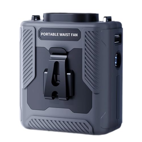 ThreeH Hüftventilator starker Luftstrom Smart-Display geräuscharm Taschenlampe Warnlicht staub- und wasserfest für den Außenbereich Grau von ThreeH