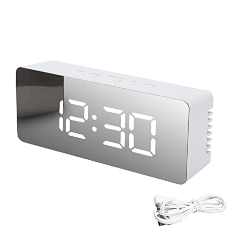 ThreeH LED Spiegel Tischuhr mit Snooze Funktion Temperaturanzeige Digitaler Wecker für Schlafzimmer Home Deko Weiß von ThreeH