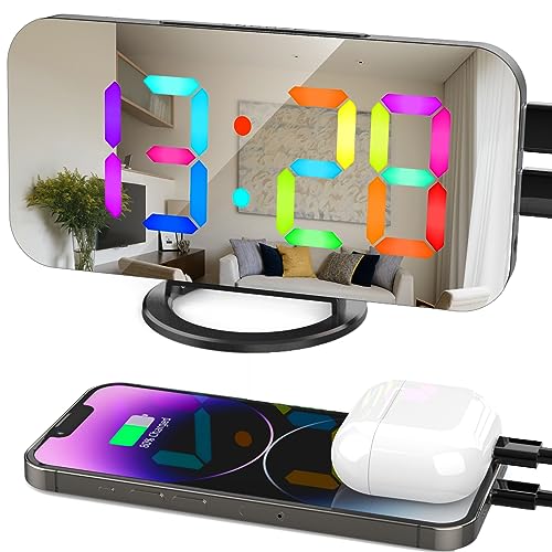 ThreeH RGB Digitaler Wecker mit 11 Farben für Schlafzimmer LED Spiegel Display Uhr für Kinder Teenager Zimmer Nachttisch Dekoration Schwarz von ThreeH