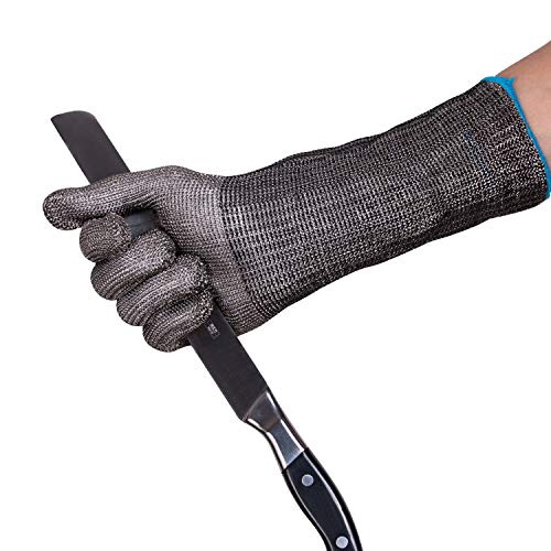 ThreeH Sicherheitsschutzhandschuh Ärmel verlängern 14,4 Zoll Edelstahl-Netzhandschuhe zum Schneiden von Austernschalen-Arbeitshandschuhen GL21 L von ThreeH