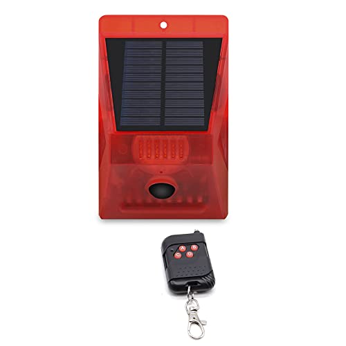 ThreeH Solar Outdoor Bewegungsmelder Alarm IP65 Wasserdicht 129db Laute Sirene Lampe 4 Arbeitsmodi Stroboskoplicht mit Fernbedienung von ThreeH