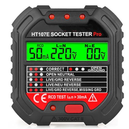 ThreeH Steckdosentester Phasendetektor mit Echtzeit Spannung Messung Leckage Erkennung RCD Test Hintergrundbeleuchtung Warnung für Haushalt Verkabelung Test Leckage Schutz Test von ThreeH