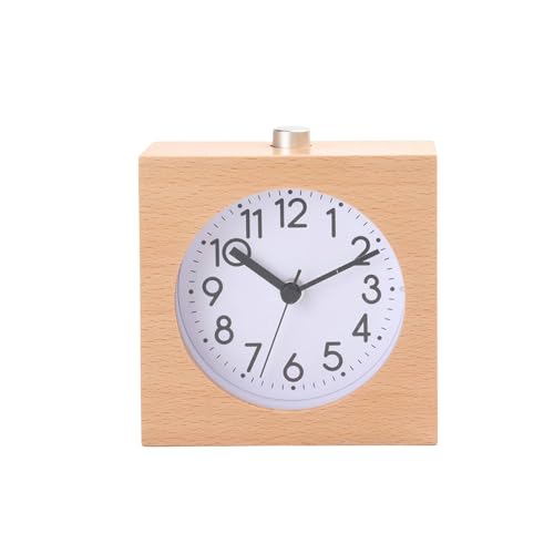 ThreeH Wecker aus Holz Geräuschlos Analog für Nachttisch Schlafzimmer Batteriebetrieben Nicht Tickend Gelb von ThreeH