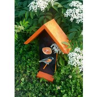 Oriole Futterhäuschen, Vogelhäuschen, Vogelfutterhäuschen, Hängendes Doppelseitiges Oranges Vogelhäuschen von ThreeLeafsWoodworks