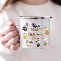 Halloween Personalisierte Emaille Becher, Hallo Kürbis, Camping Geschenk Für Halloween, Herbstzauber, Herbst Tasse, Kaffeebecher Uk von ThreeQuarks