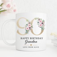 Personalisierter 90. Geburtstagsbecher, Alter Becher, Beste Freundin Geschenk, Geschenk Für Sie, Mutter Schwester Meilenstein Floral Uk von ThreeQuarks