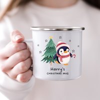 Weihnachts-Emaille-Tasse, Personalisierte Kindertasse, Kinder-Heiße Schokoladen-Tasse, Jungen-Geburtstag, Weihnachts-Geheimer Weihnachtsmann, Heiße von ThreeQuarks