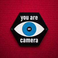 You Are On Camera Schild - Mid-Century Modern Surveillance Laser Cut Typografie Retro Eye von ThreeStepsAhead