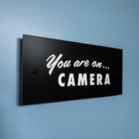 You Are On Camera Sicherheitsschild - Mid-Century Modern Laser Cut Typografie Rechteckiges Schriftschild You Are On Camera Sicherheitsschild - Mid-Century Modern Laser Cut Typografie Rechteckiges Schriftschild von ThreeStepsAhead