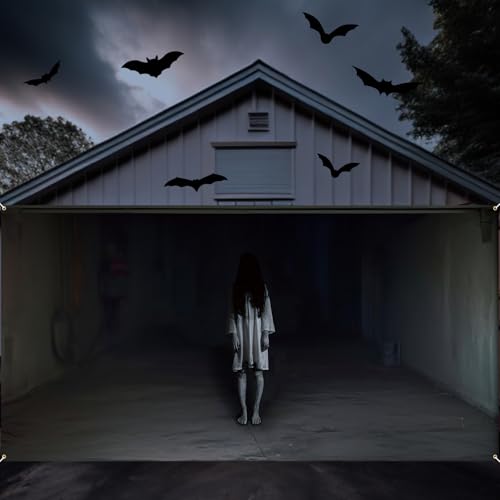 Threehoney Halloween-Garagentor-Dekoration, große Halloween-Garagentorabdeckung, gruselige Wanddekoration für den Außenbereich (weiblicher Geist) von Threehoney