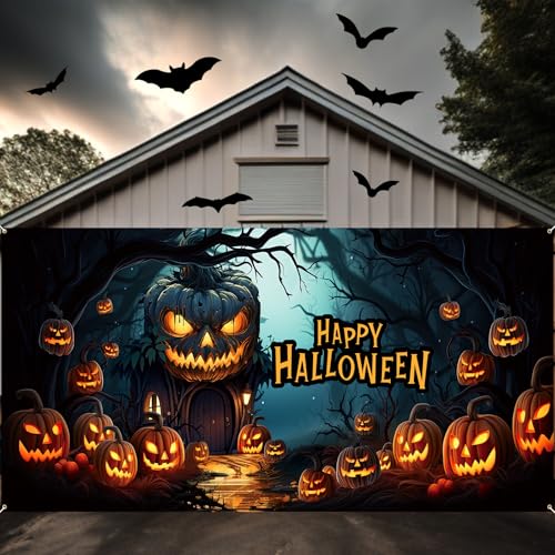 Threehoney Halloween-Garagentor-Dekorationen, große Halloween-Garagentorabdeckung, gruselige Wanddekoration für den Außenbereich (Kürbis) von Threehoney