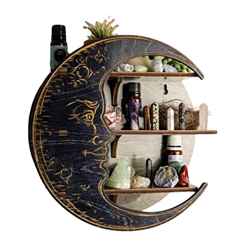 Thrivinger Regal Moon – schwimmendes Mondregal aus Holz | Wandregal aus Kristallglas, für ätherische Öle im Wohnzimmer – Gothic Decor von Thrivinger