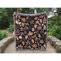 Herbst Gewebte Decke | Blätter Wandteppich Dekor Herbstfarben Wohnkultur Warme von ThrowBlanketWallArt